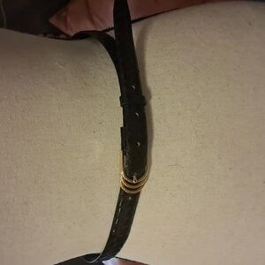 Collectif Women Textured Black Leather Belt w/Gold Buckle Size M Skinny Elegant